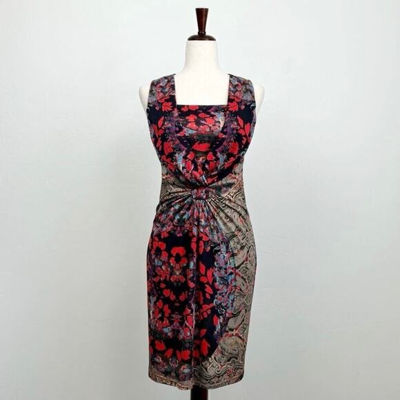 Etro Italian Mesh Jersey Printed Knit Gathered Waist Sleeveless Dress - Picture 2 of 9